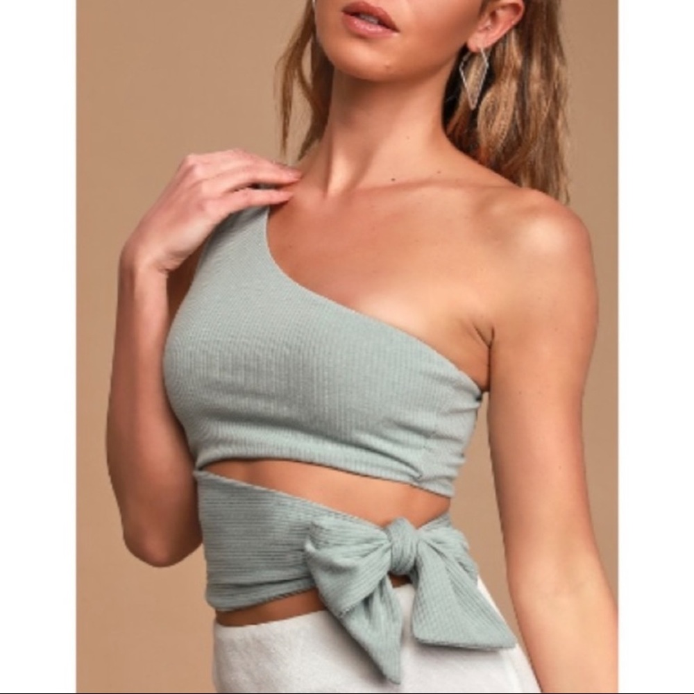 NWT LULUS Mint green side tie cropped top